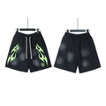 Hellstar Black Neon‑Green‑Flame Logo Streetwear Loose Casual Shorts