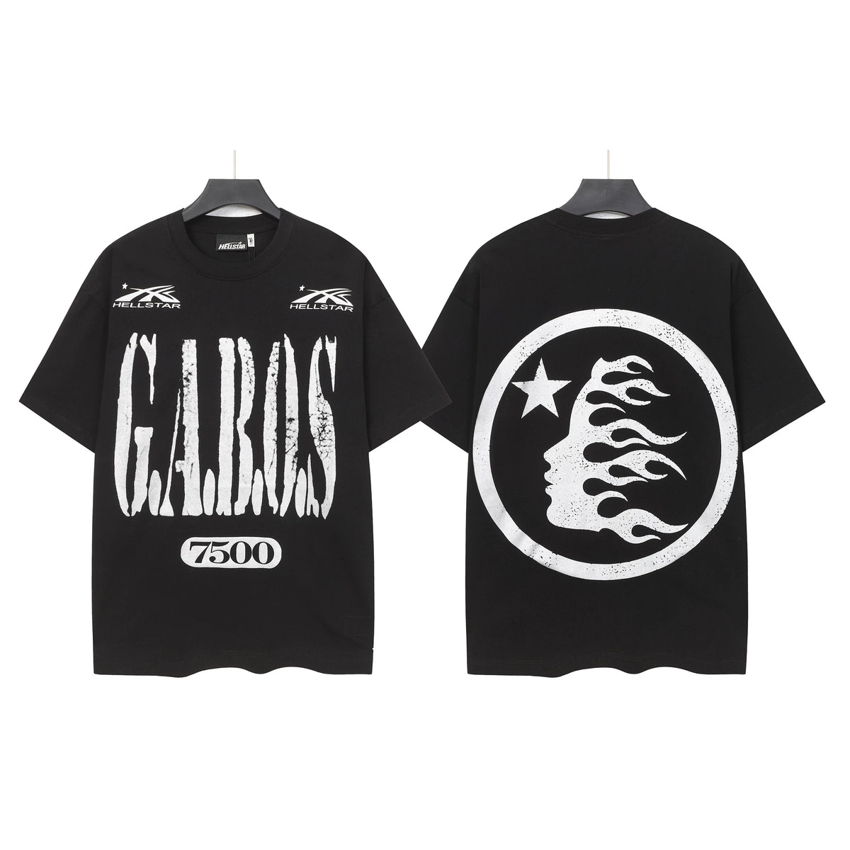 Hellstar Studios GABOS 7500 Distressed Graphic Oversized T-Shirt Unisex Black Short Sleeve Tee
