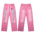 Hellstar Vintage Faded Pink Flame Graphic Wide‑Leg Sweatpants