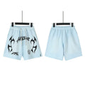 Hellstar Light‑Blue Flame Graphic Streetwear Loose Casual Shorts