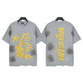Hellstar Studios Vertical Logo Vintage Washed Flame Portrait Oversized T-Shirt Unisex Black Short Sleeve Tee