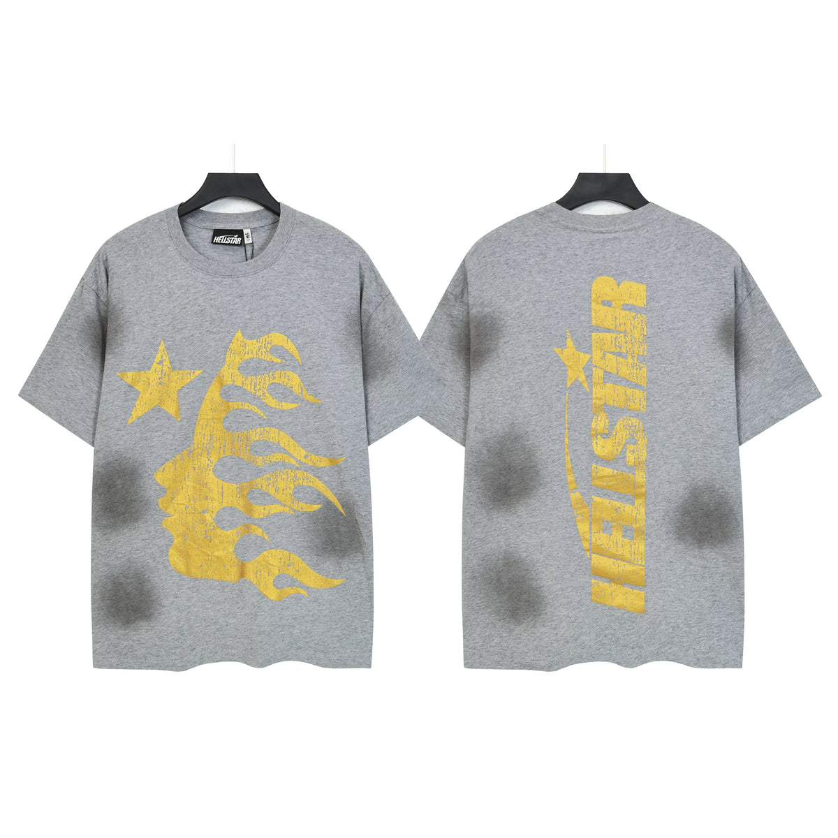 Hellstar Studios Vertical Logo Vintage Washed Flame Portrait Oversized T-Shirt Unisex Black Short Sleeve Tee