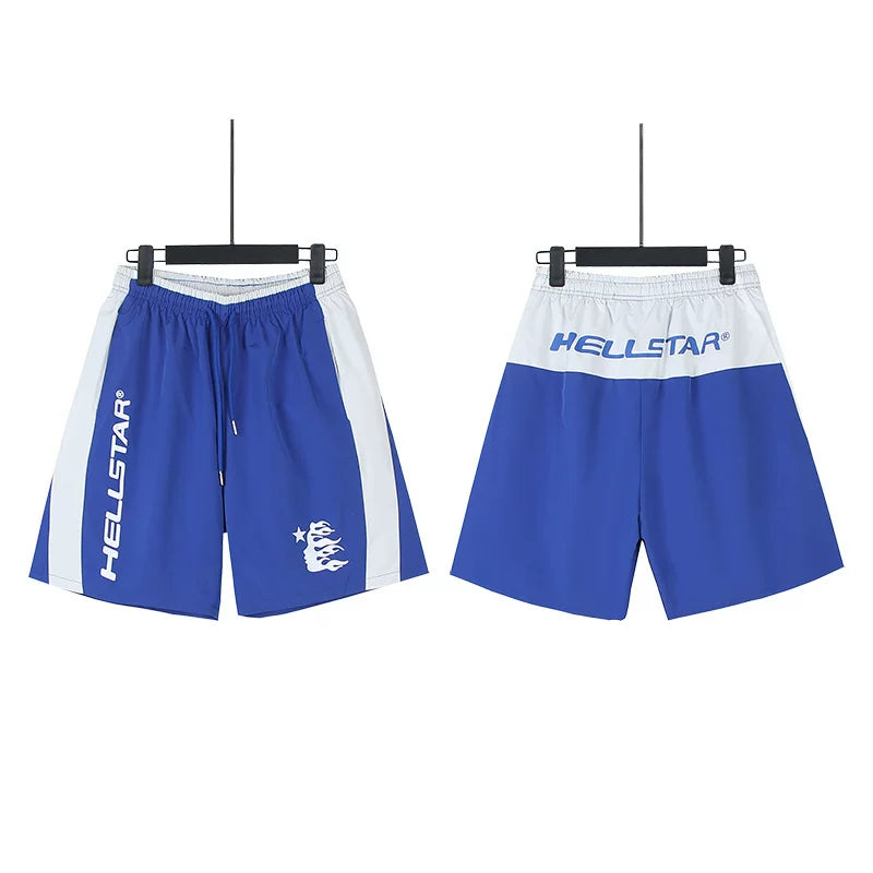 Hellstar Blue White Color Block Streetwear Loose Shorts