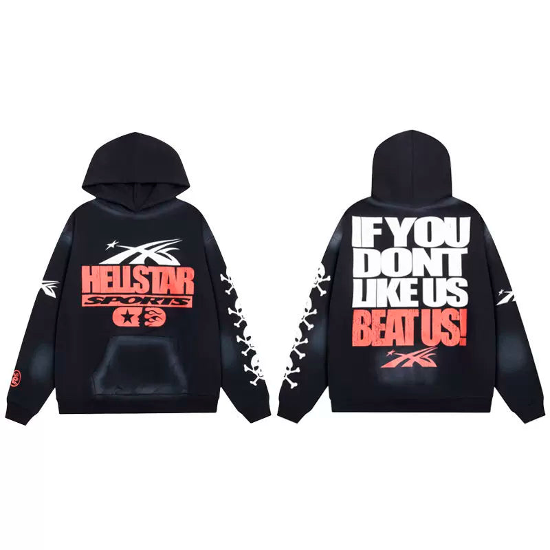 Hellstar Studios Black Smudge Wash Sports Skull Graphic Hoodie Unisex Sweatshirt