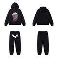 SP5DER Web Graphic Pullover Hoodie and Sweatpants Matching Set - Black / Pink