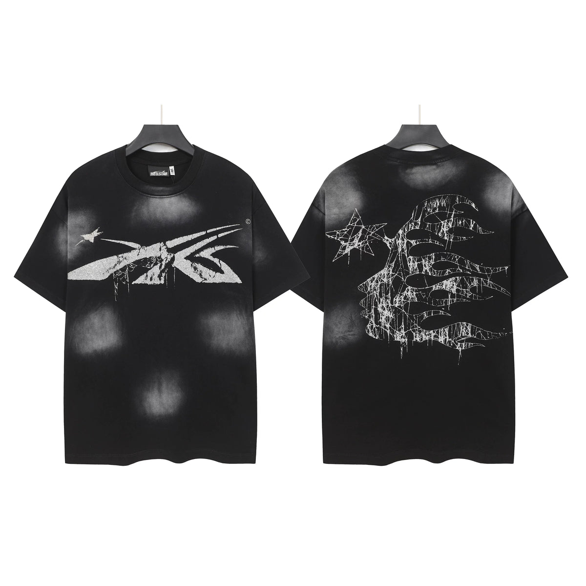 Hellstar Studios Vintage Washed Drip Star Graphic Oversized T-Shirt Unisex Black Short Sleeve Tee