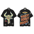 Hellstar Studios The Rock Bull Head Wrestlemania Vintage Washed Oversized T-Shirt Unisex Black Short Sleeve Tee