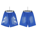 Hellstar Bright‑Blue Flame Logo Streetwear Loose Casual Shorts