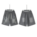 Hellstar Flame Print Vintage Washed‑Out Loose Casual Shorts