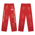 Hellstar Vintage Distressed Red Letter Print Wide‑Leg Sweatpants