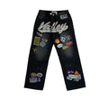 Vale Forever Rhinestone Patchwork Oversized Black Denim Jeans