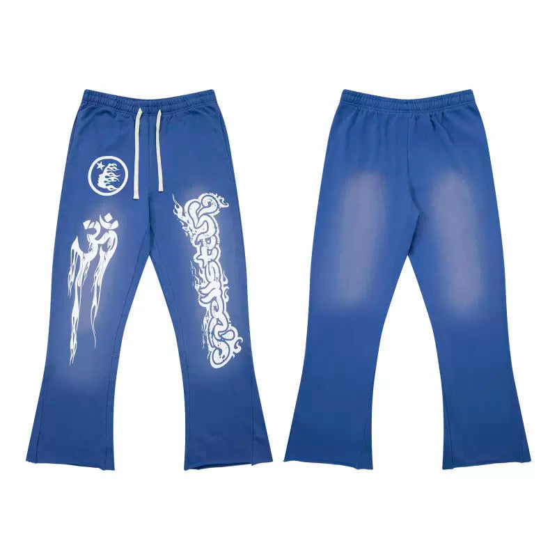 Hellstar Vintage Faded Blue Gothic Graphic Flared Sweatpants