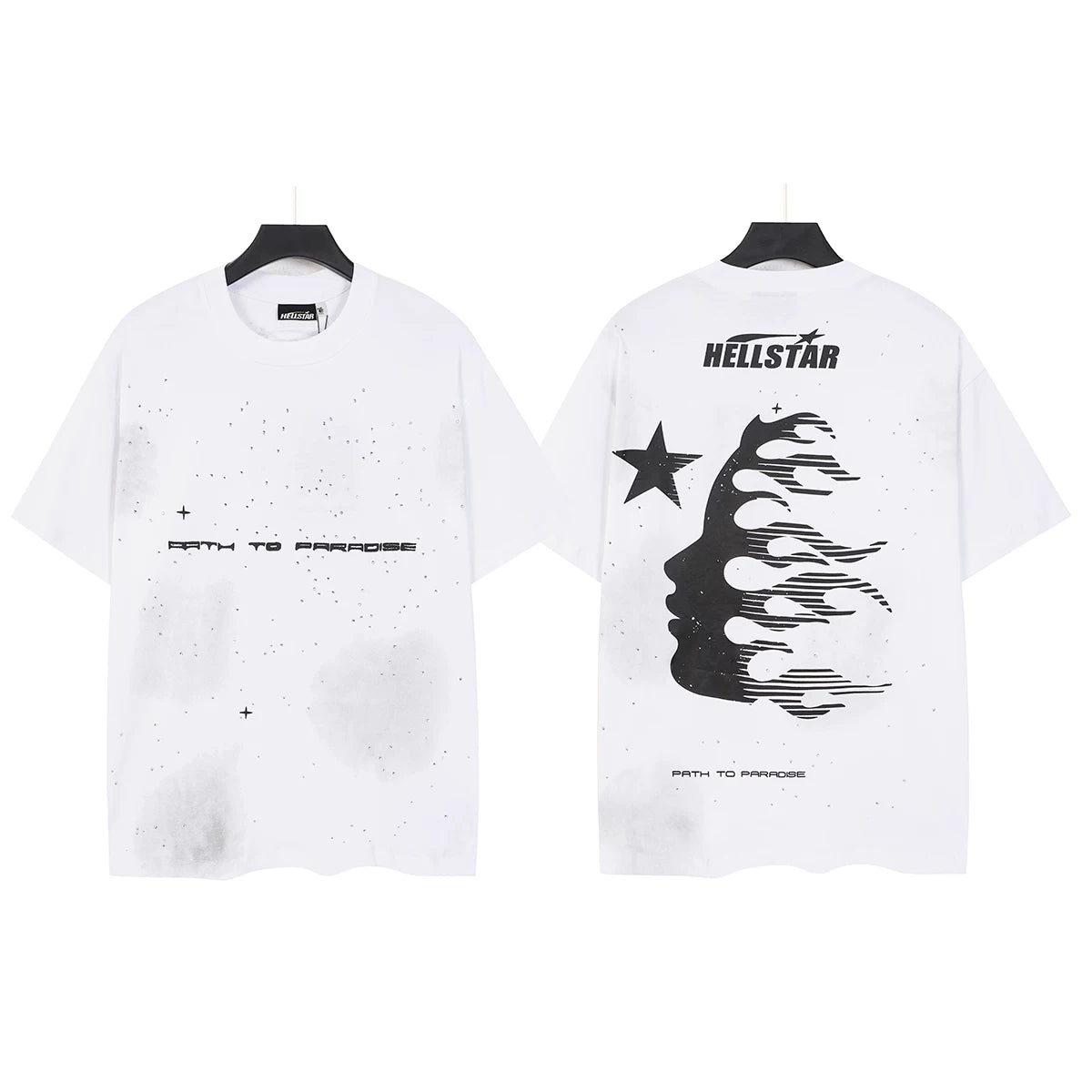 Hellstar Studios Starry Sky Flame Portrait Vintage Washed White Oversized T-Shirt Unisex Short Sleeve Tee