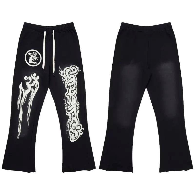 Hellstar Vintage Faded Black Gothic Totem Flared Sweatpants