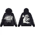 Hellstar Studios Black Cloud Wash Vintage Flame Portrait Unisex Hoodie Sweatshirt