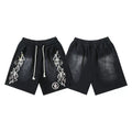 Hellstar Black Vertical Flame Print Streetwear Loose Shorts