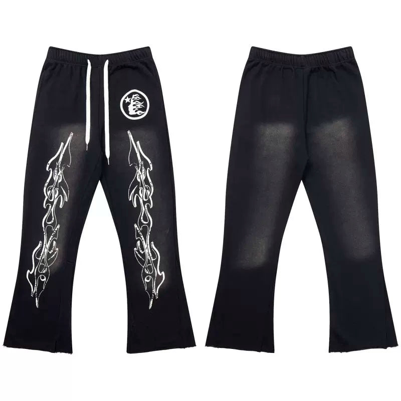 Hellstar Vintage Faded Black Totem Graphic Flared Sweatpants