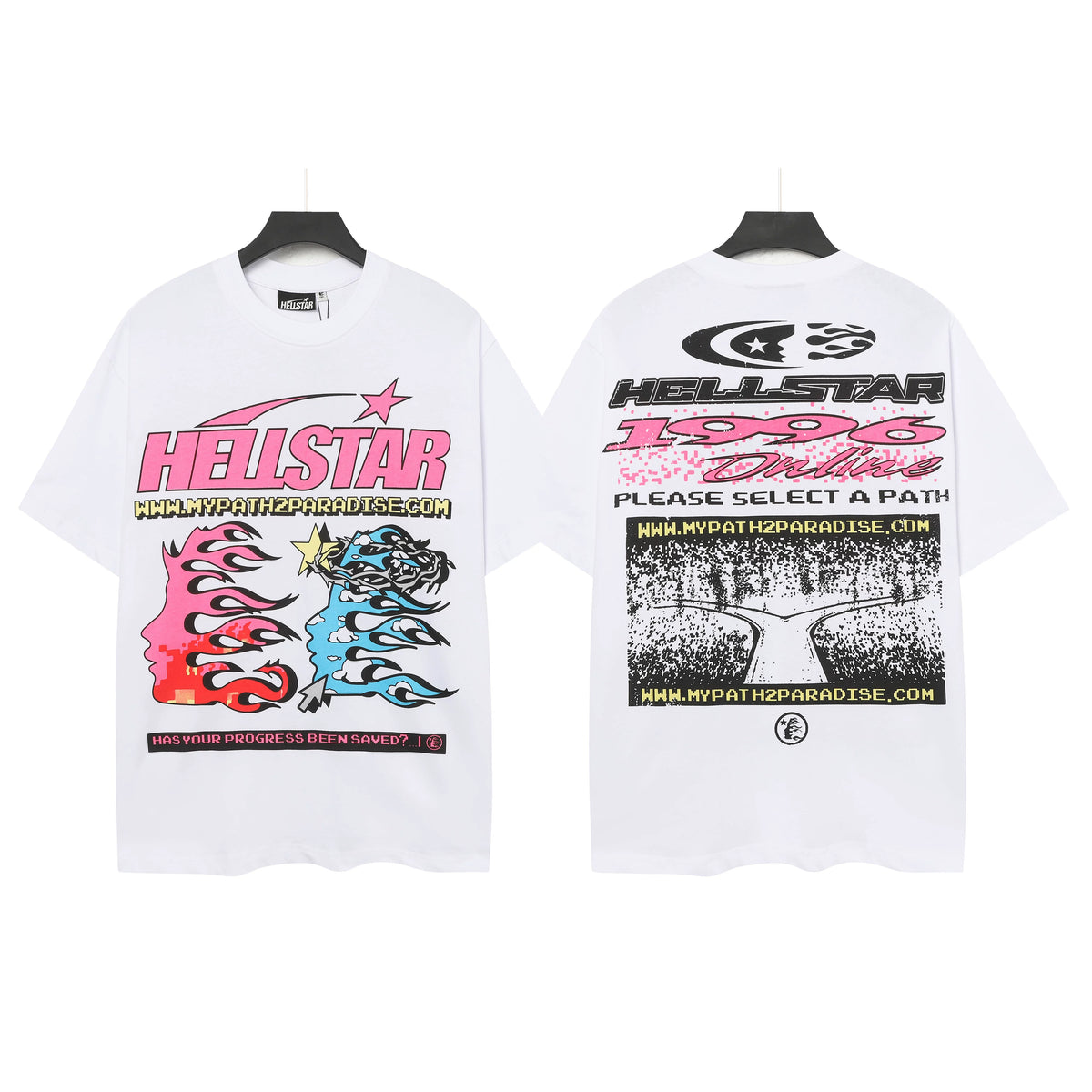 Hellstar Studios 1996 Online Flame Pixel Oversized Graphic T-Shirt Unisex White Short Sleeve Tee