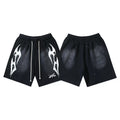 Hellstar Black Abstract Flame Print Streetwear Loose Shorts