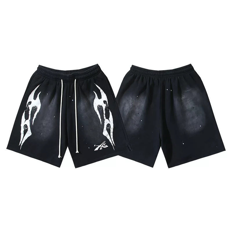 Hellstar Black Abstract Flame Print Streetwear Loose Shorts