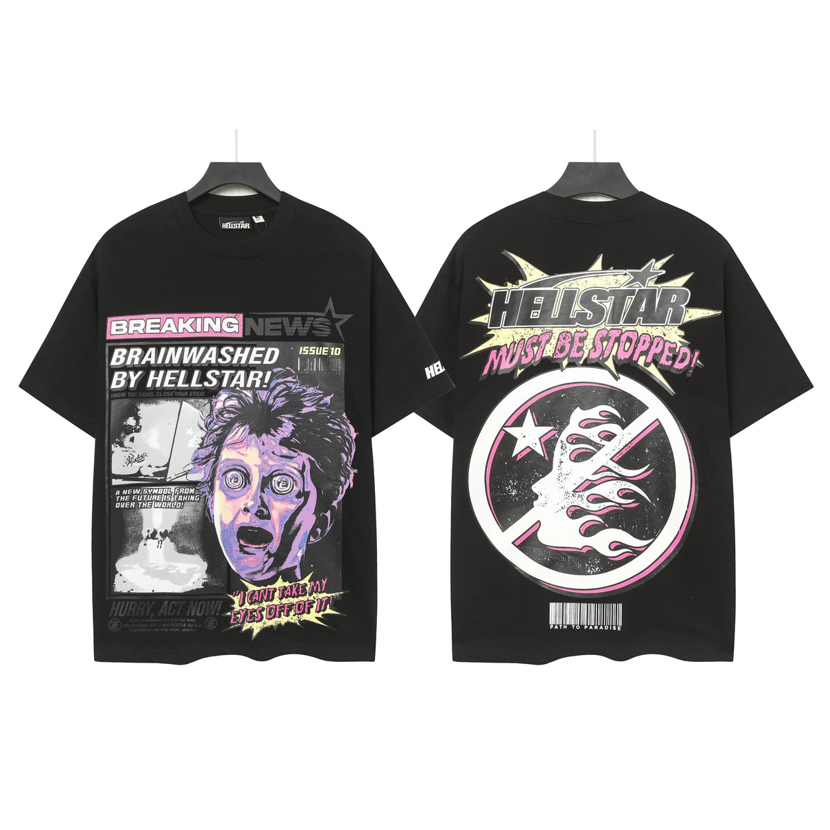 Hellstar Studios Breaking News Oversized Graphic T-Shirt Unisex Black Short Sleeve Tee