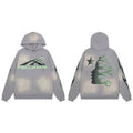 Hellstar Studios Gray Cloud Wash Fluorescent Green Line Portrait Unisex Hoodie Sweatshirt