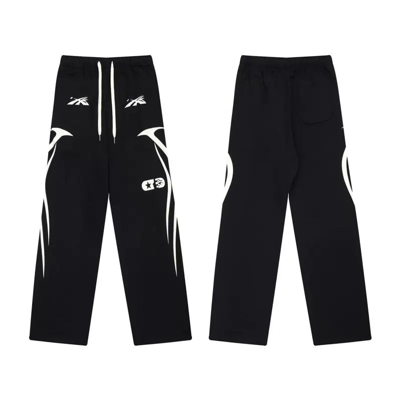 Vintage Washed Black Abstract Graphic Wide‑Leg Sweatpants