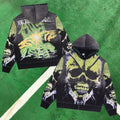Vale Forever Vintage Graphic Full-Zip Hoodie (Black & Neon Green / Skull & Creation Print)